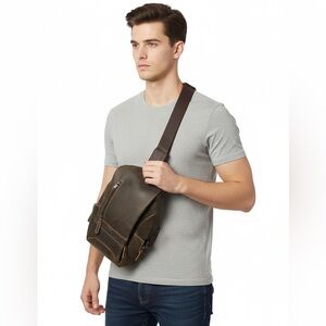 TIDING Leather Shoulder/ Chest Sling Bag. Men’s Casual Travel Sling Backpack